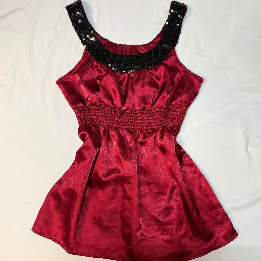 Vintage Y2K Studio-Y Satin Sequin Swoop Neck Empire Waist Babydoll Top/Dress